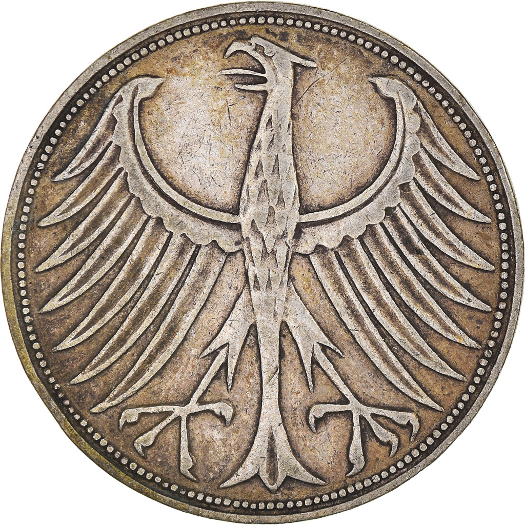Coin, GERMANY - FEDERAL REPUBLIC, 5 Mark, 1951, Stuttgart, EF(40-45), Silver