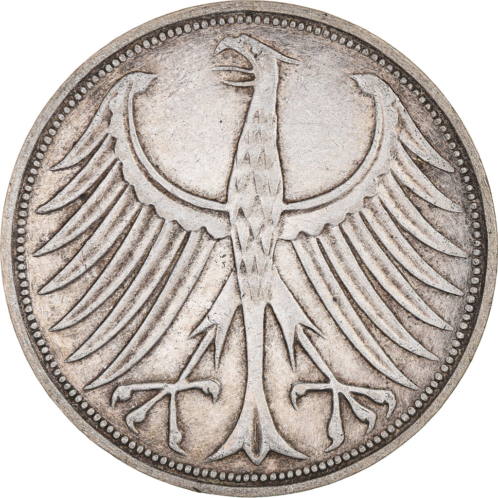 Coin, GERMANY - FEDERAL REPUBLIC, 5 Mark, 1966, Stuttgart, EF(40-45), Silver