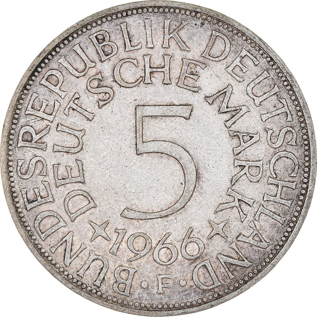 Coin, GERMANY - FEDERAL REPUBLIC, 5 Mark, 1966, Stuttgart, EF(40-45), Silver