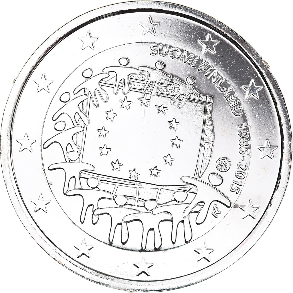 Finlandia, 2 Euro, 2015, 30 ans   Drapeau européen, MS(63), Bimetaliczny