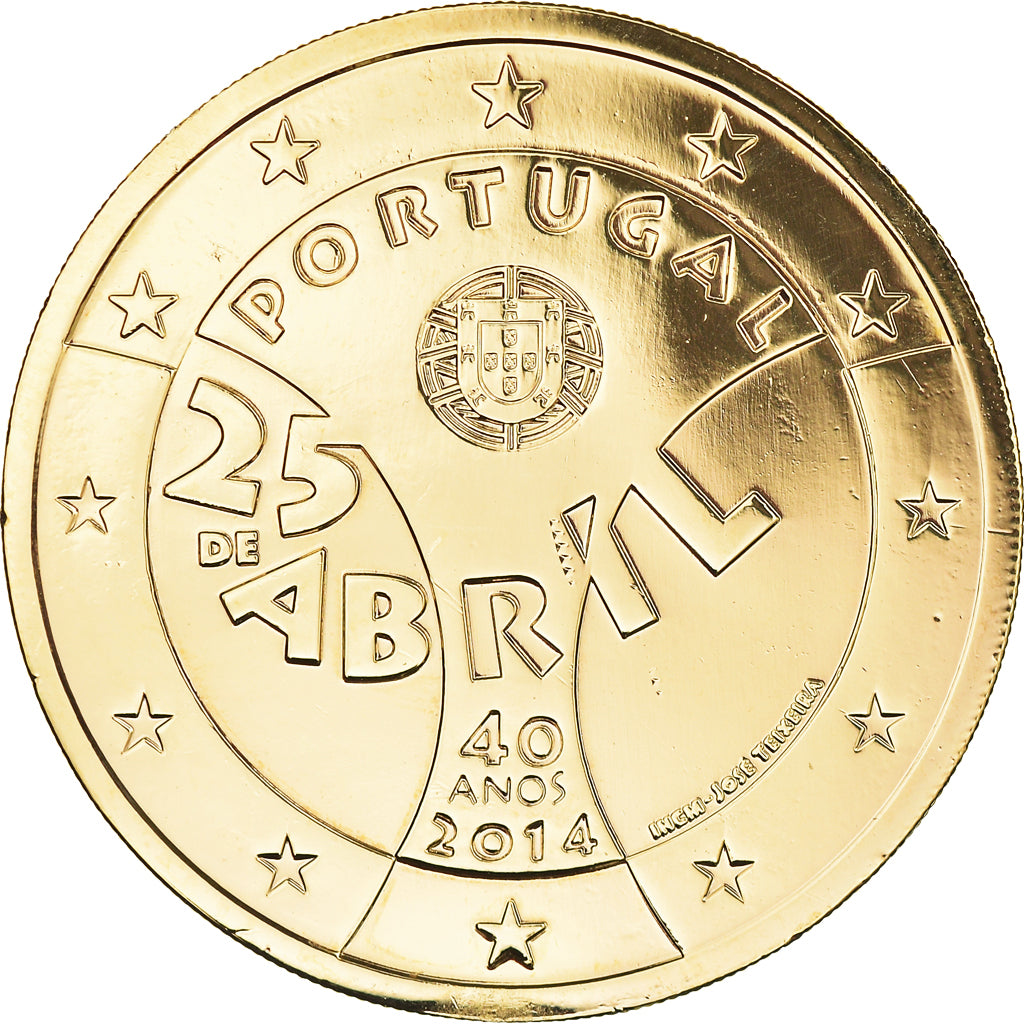 Portugal, 2 Euro, 25 de Abril, 2014, gold-plated coin, MS(63), Bi-Metallic