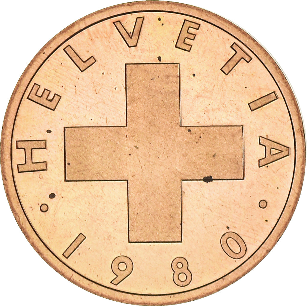 Coin, Switzerland, Rappen, 1980, Bern, Proof, MS(63), Bronze, KM:46