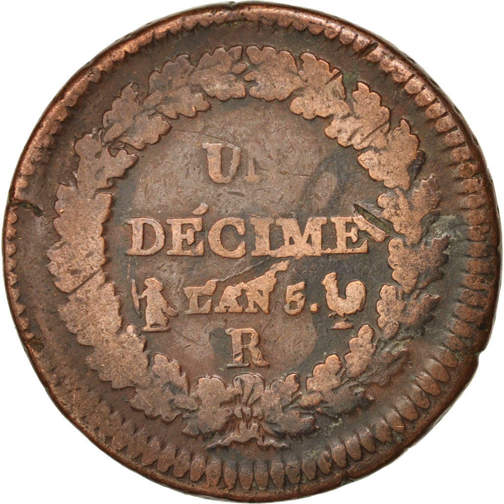 Monnaie, France, Dupré, Decime, 1796, Orléans, B+, Bronze, Gadoury:185