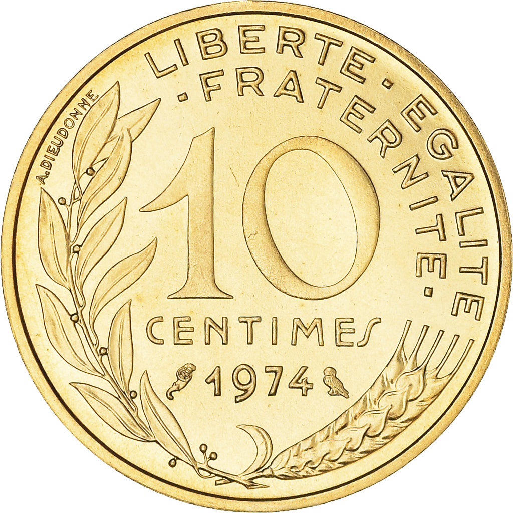 Moneta, Francia, Marianne, 10 Centimes, 1974, Paris, FDC, Alluminio-bronzo