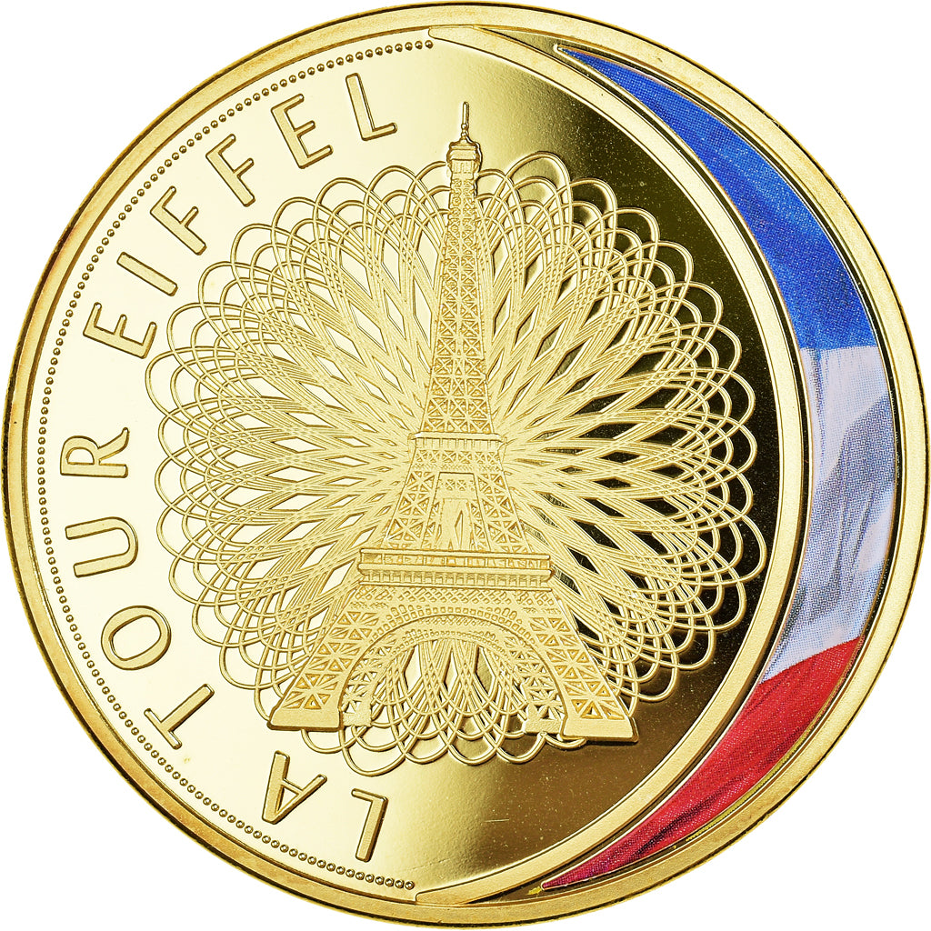 France, Medal, Les Emblèmes Français, La Tour Eiffel, MS(65-70), Copper Gilt