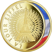 France, Medal, Les Emblèmes Français, La Tour Eiffel, MS(65-70), Copper Gilt
