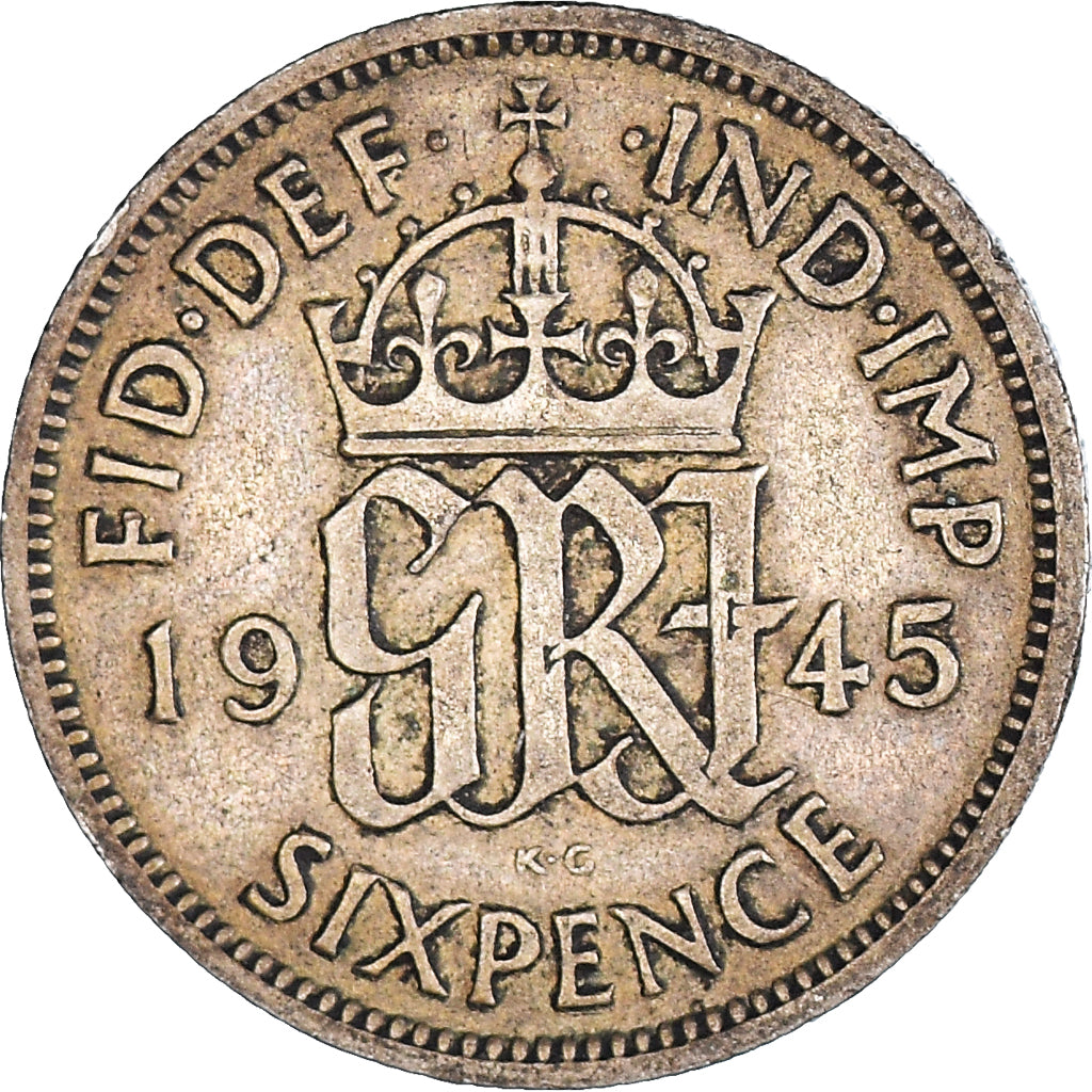 Coin, Great Britain, George VI, 6 Pence, 1945, EF(40-45), Silver, KM:852
