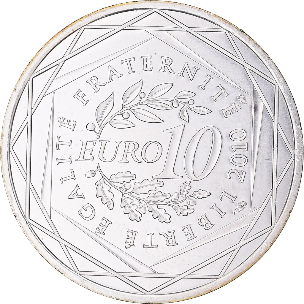 Francja, 10 Euro, Réunion, 2010, Paris, MS(63), Srebro, KM:1669