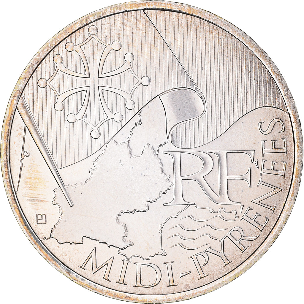France, 10 Euro, Midi-Pyrénées, 2010, Paris, MS(63), Silver, KM:1663