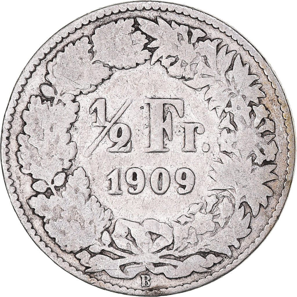 Coin, Switzerland, 1/2 Franc, 1909, Bern, VF(20-25), Silver, KM:23