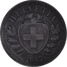 Moeda, Suíça, 2 Rappen, 1942, Bern, VF(20-25), Zinco, KM:4.2b