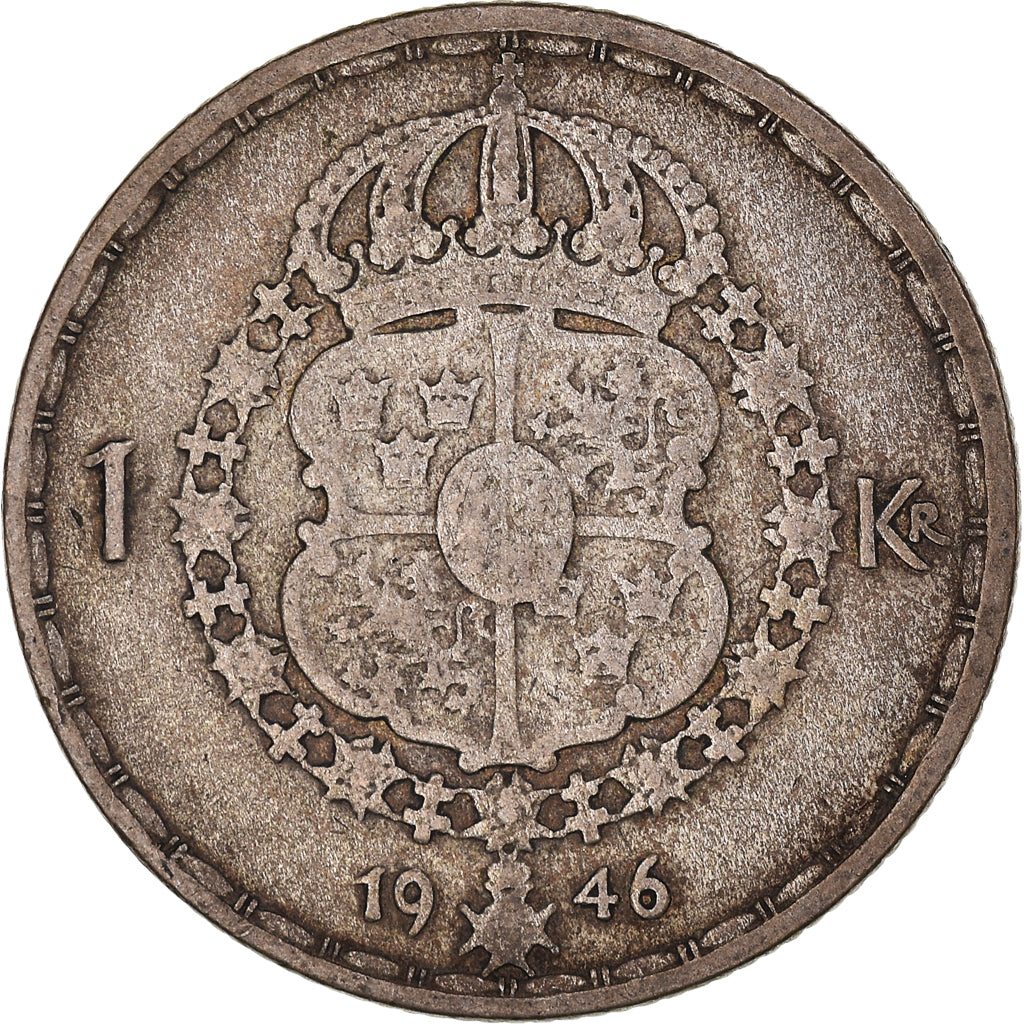 Coin, Sweden, Gustaf V, Krona, 1946, VF(30-35), Silver, KM:814
