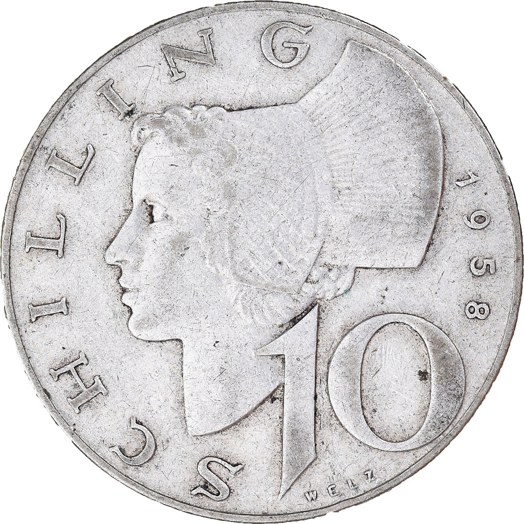 Coin, Austria, 10 Schilling, 1958, Vienne, VF(30-35), Silver, KM:2882