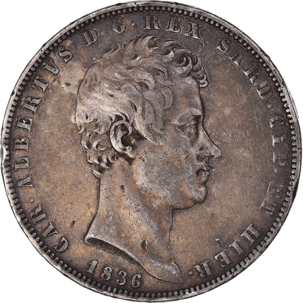 Moneda, Estados italianos, SARDINIA, Carlo Alberto, 5 Lire, 1836, Genoa, BC+