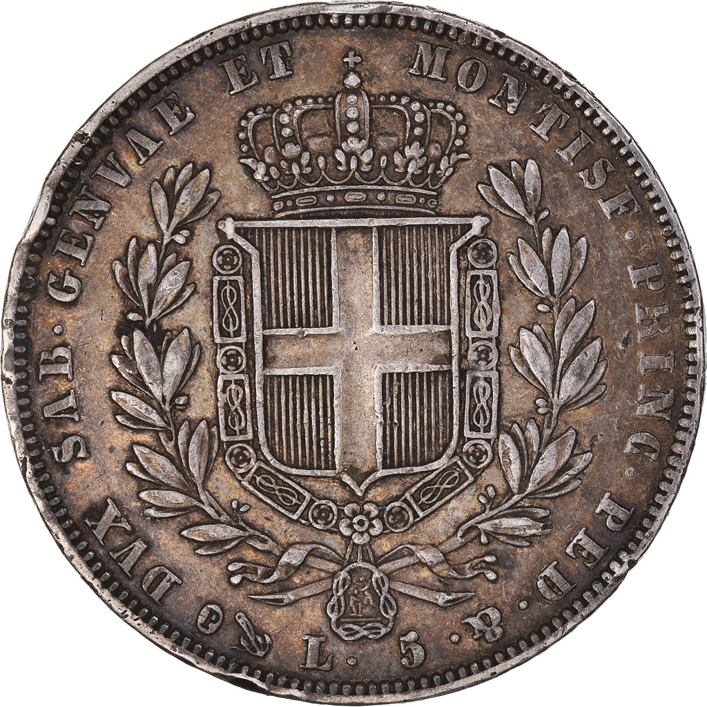 Moneda, Estados italianos, SARDINIA, Carlo Alberto, 5 Lire, 1836, Genoa, BC+