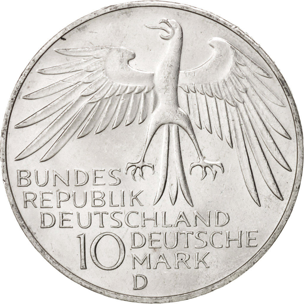 Munten, Federale Duitse Republiek, 10 Mark, 1972, Munich, UNC-, Zilver, KM:133