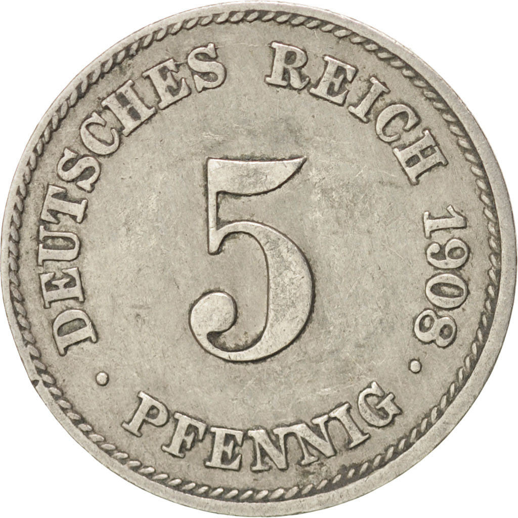Coin, GERMANY - EMPIRE, Wilhelm II, 5 Pfennig, 1908, Hamburg, EF(40-45)