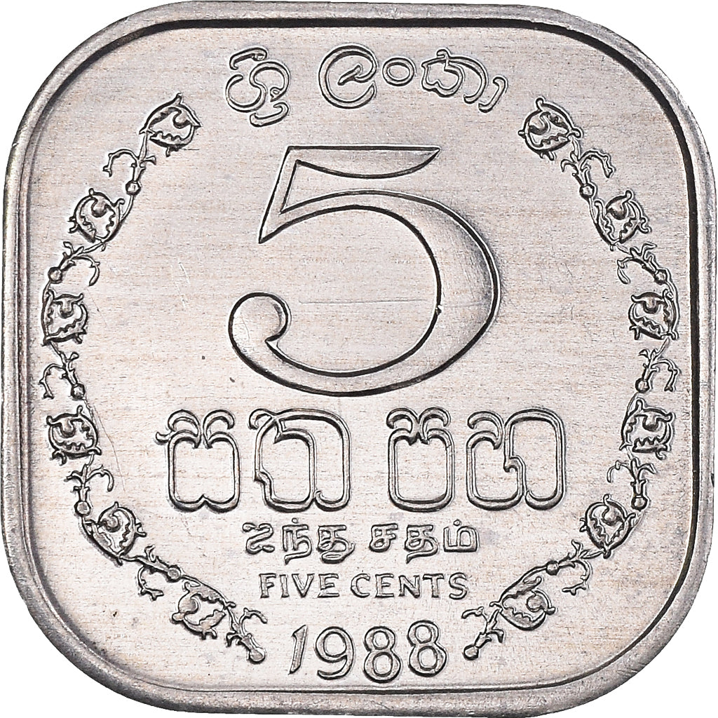 Coin, Sri Lanka, 5 Cents, 1988, MS(63), Aluminum, KM:139a