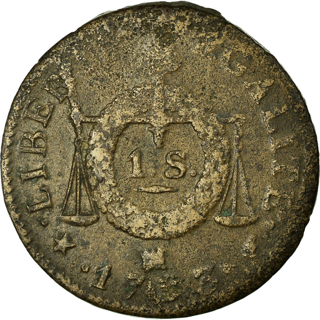 Coin, France, Sol aux balances françoise, Sol, 1793, Marseille, VF(30-35)