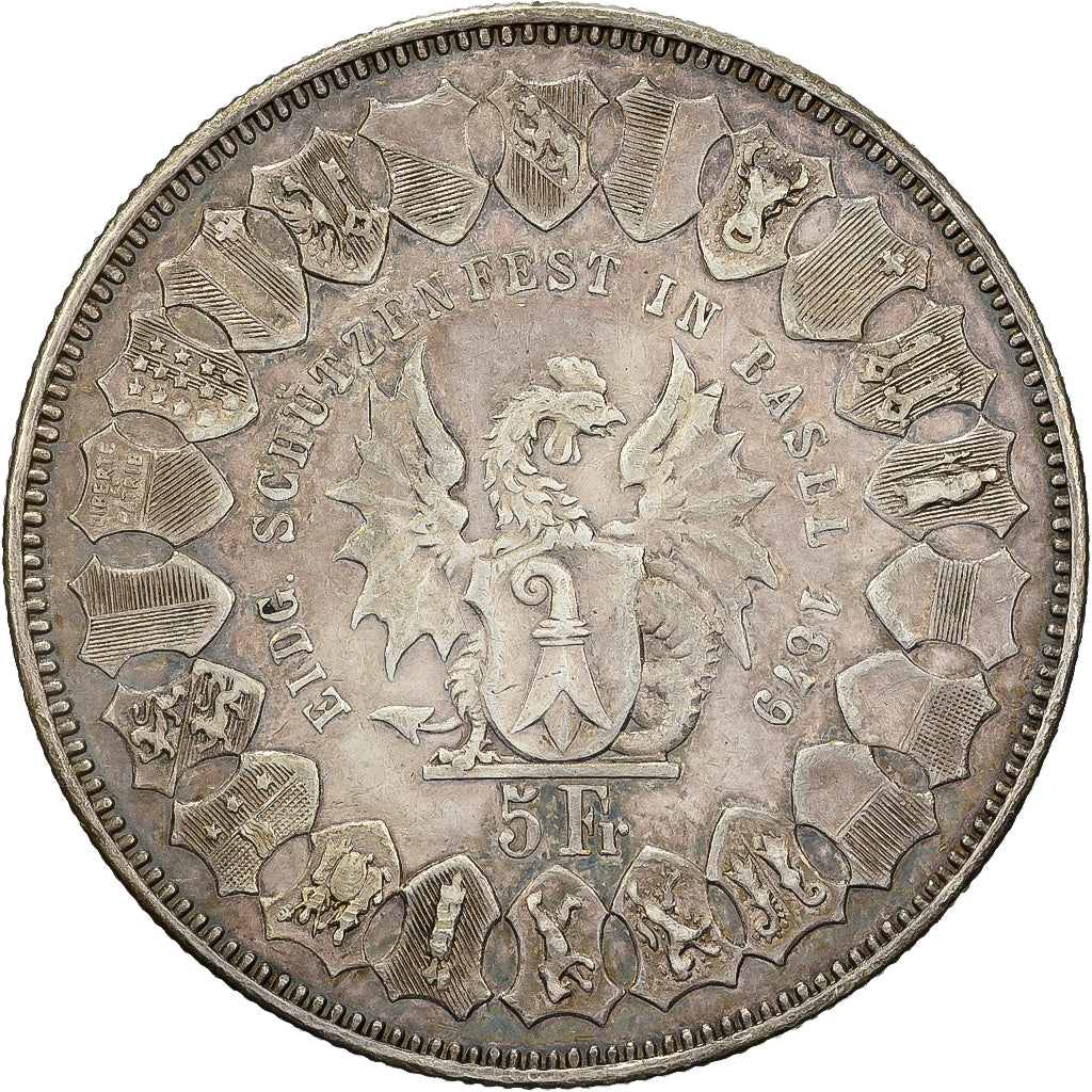 Suisse, 5 Francs, Tir Fédéral de Bâle, 1879, Berne, Argent, TTB
