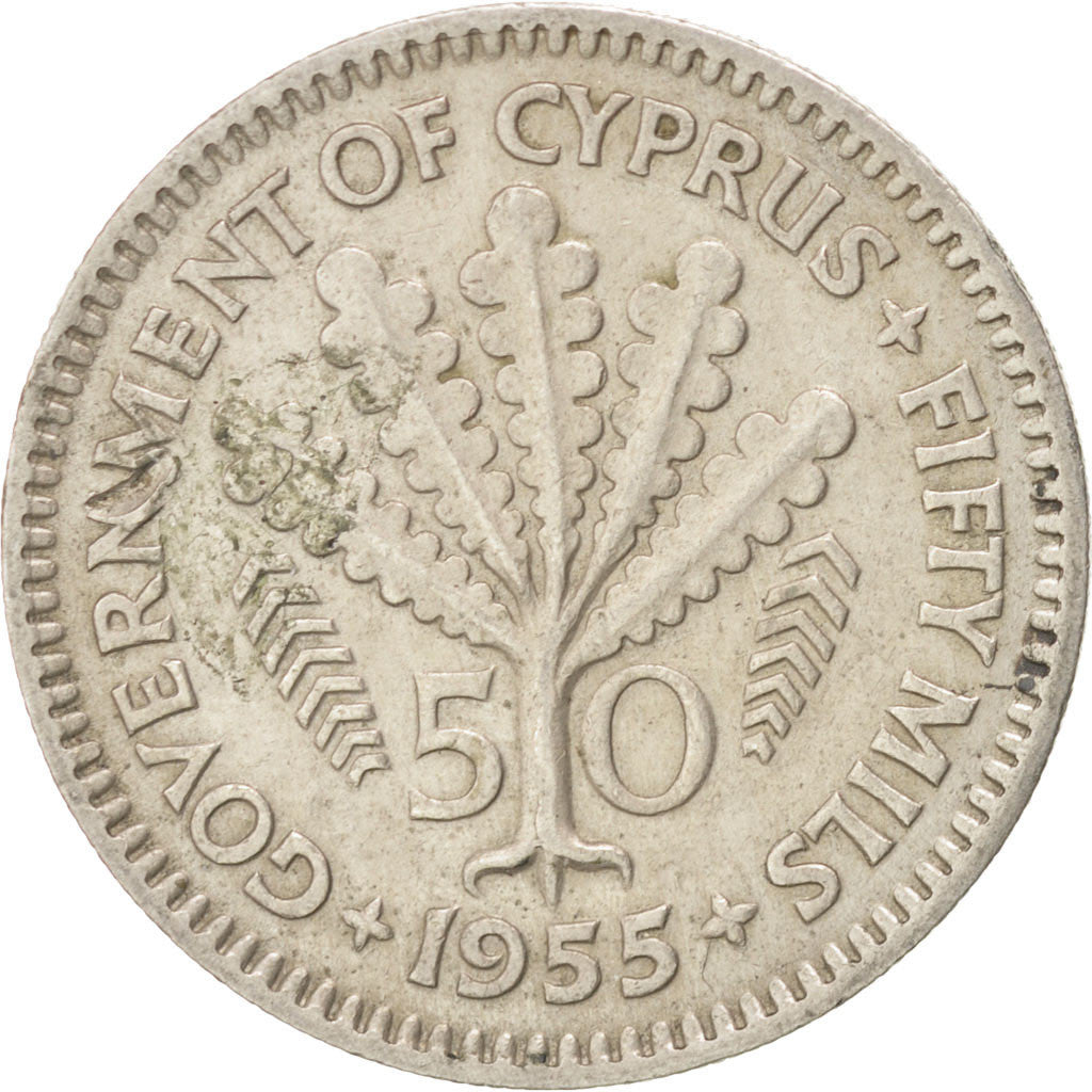 Coin, Cyprus, 50 Mils, 1955, VF(30-35), Copper-nickel, KM:36