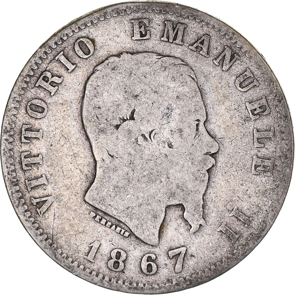 Moneta, Italia, Vittorio Emanuele II, Lira, 1867, Milan, MB, Argento, KM:5a.1