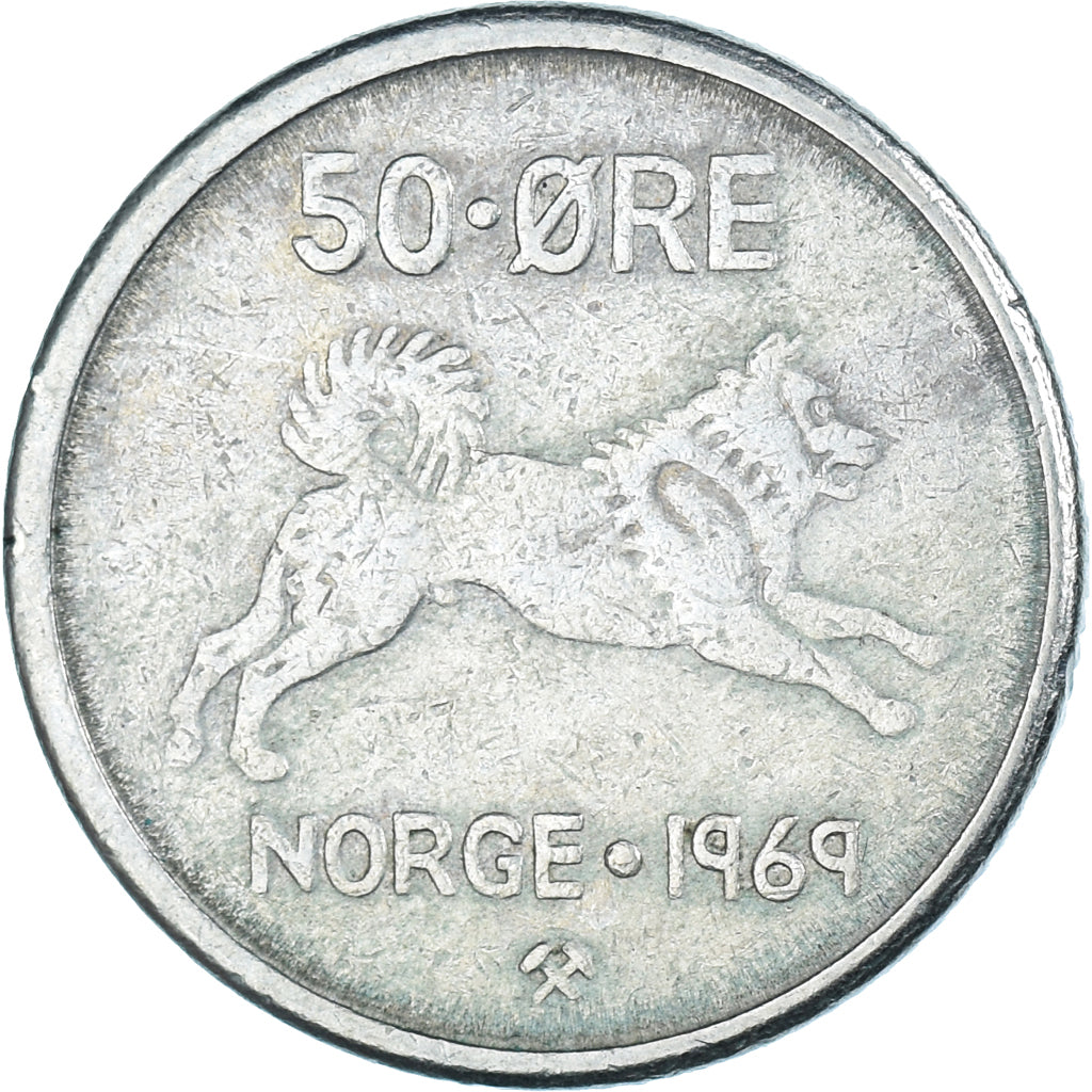 Moneta, Norvegia, Olav V, 50 Öre, 1969, MB+, Rame-nichel, KM:408