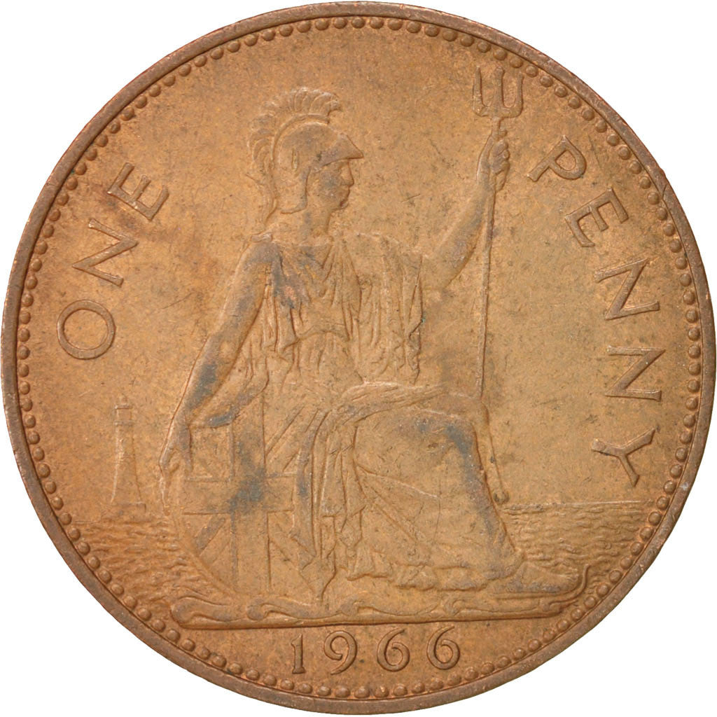 Coin, Great Britain, Elizabeth II, Penny, 1966, AU(50-53), Bronze, KM:897