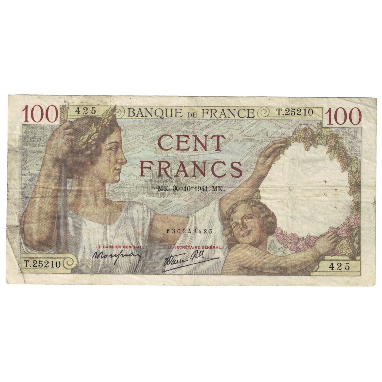France, 100 Francs, Sully, 1941, 1941-10-30, EF(40-45), Fayette:26.59, KM:94