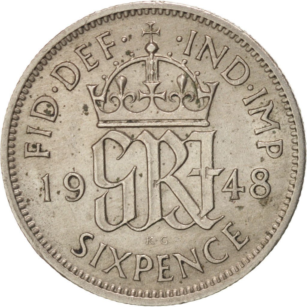 Coin, Great Britain, George VI, 6 Pence, 1948, AU(55-58), Copper-nickel, KM:862