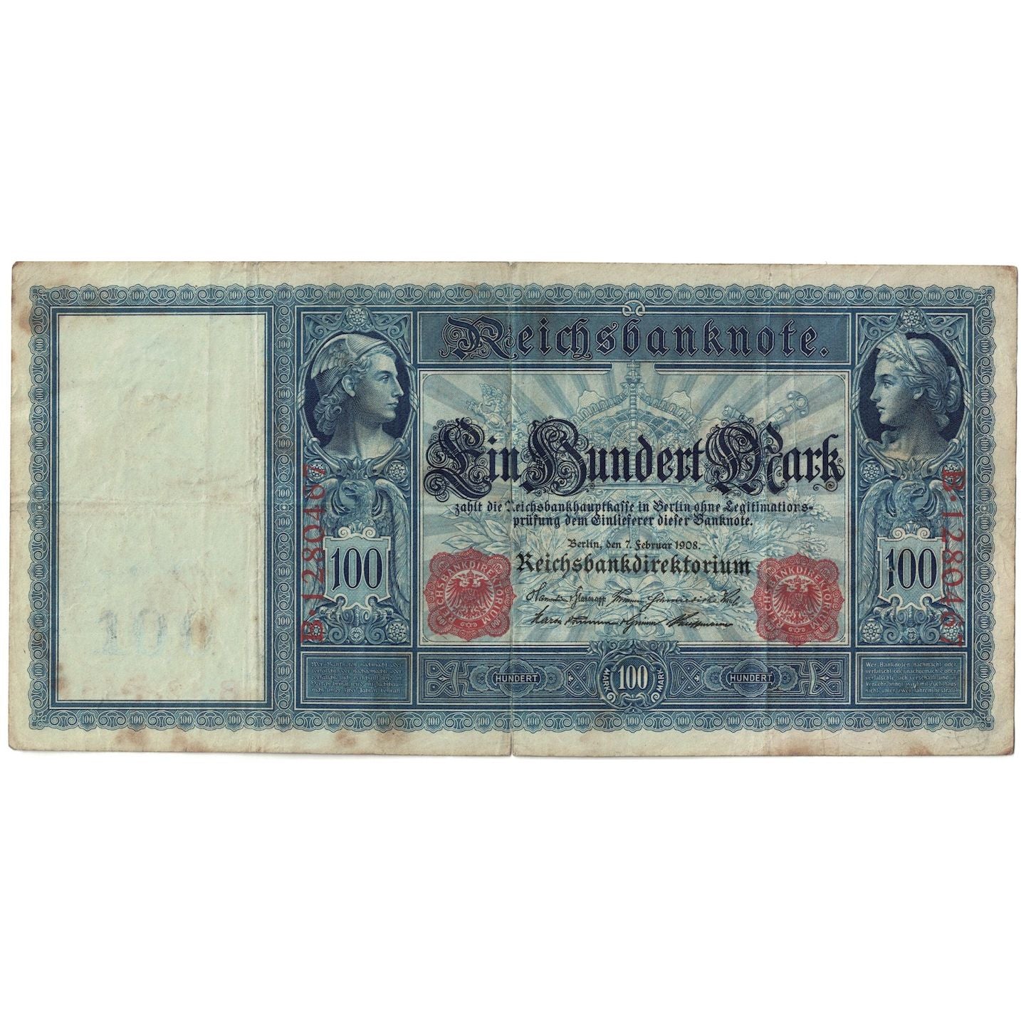 Banknote, Germany, 100 Mark, 1908, 1908-02-07, KM:33b, F(12-15)
