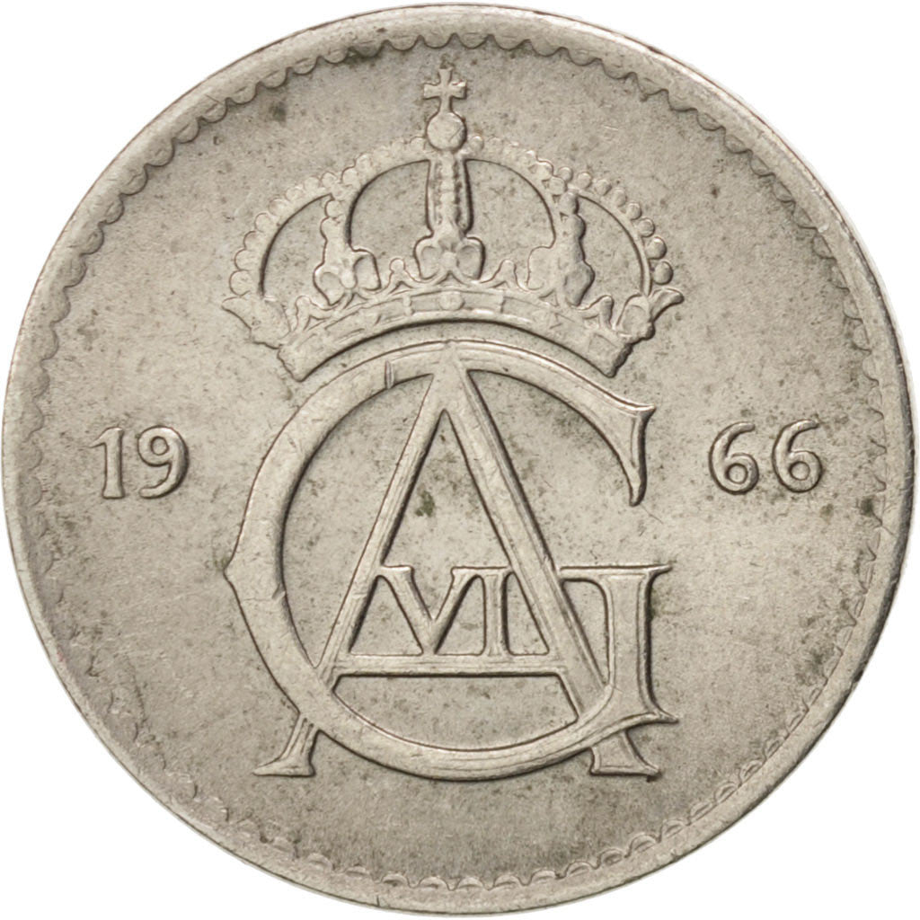Coin, Sweden, Gustaf VI, 25 Öre, 1966, AU(55-58), Copper-nickel, KM:836