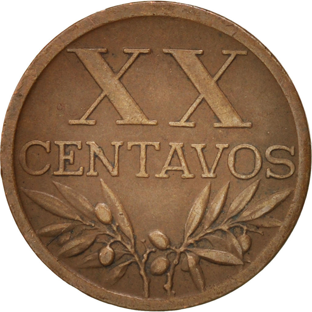 Coin, Portugal, 20 Centavos, 1945, EF(40-45), Bronze, KM:584