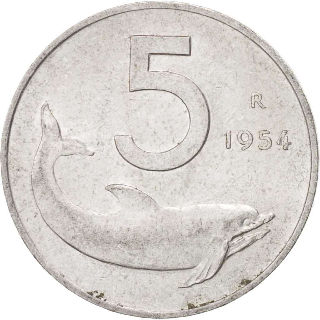Coin, Italy, 5 Lire, 1954, Rome, AU(50-53), Aluminum, KM:92