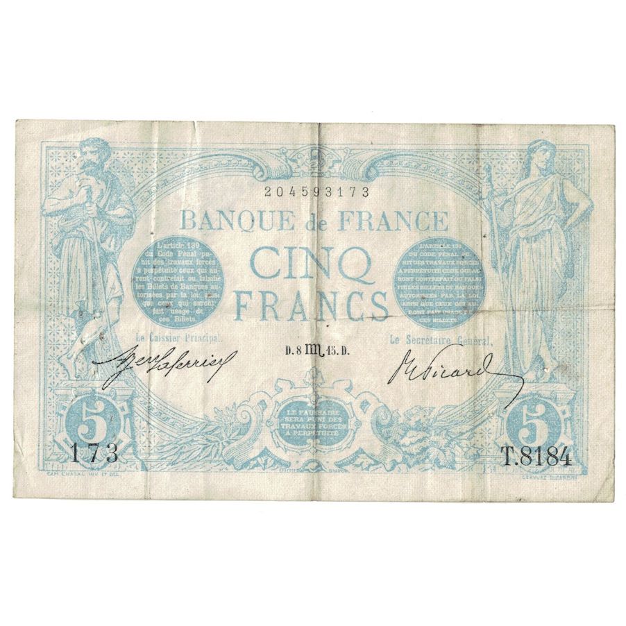 Frankreich, 5 Francs, Bleu, 1915, T.818, S+, Fayette:2.30, KM:70
