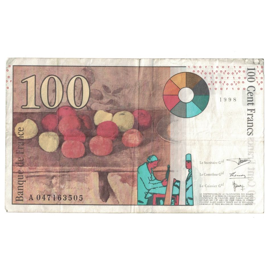 Francja, 100 Francs, Cézanne, 1998, A.047, VF(30-35), Fayette:74.2, KM:158a