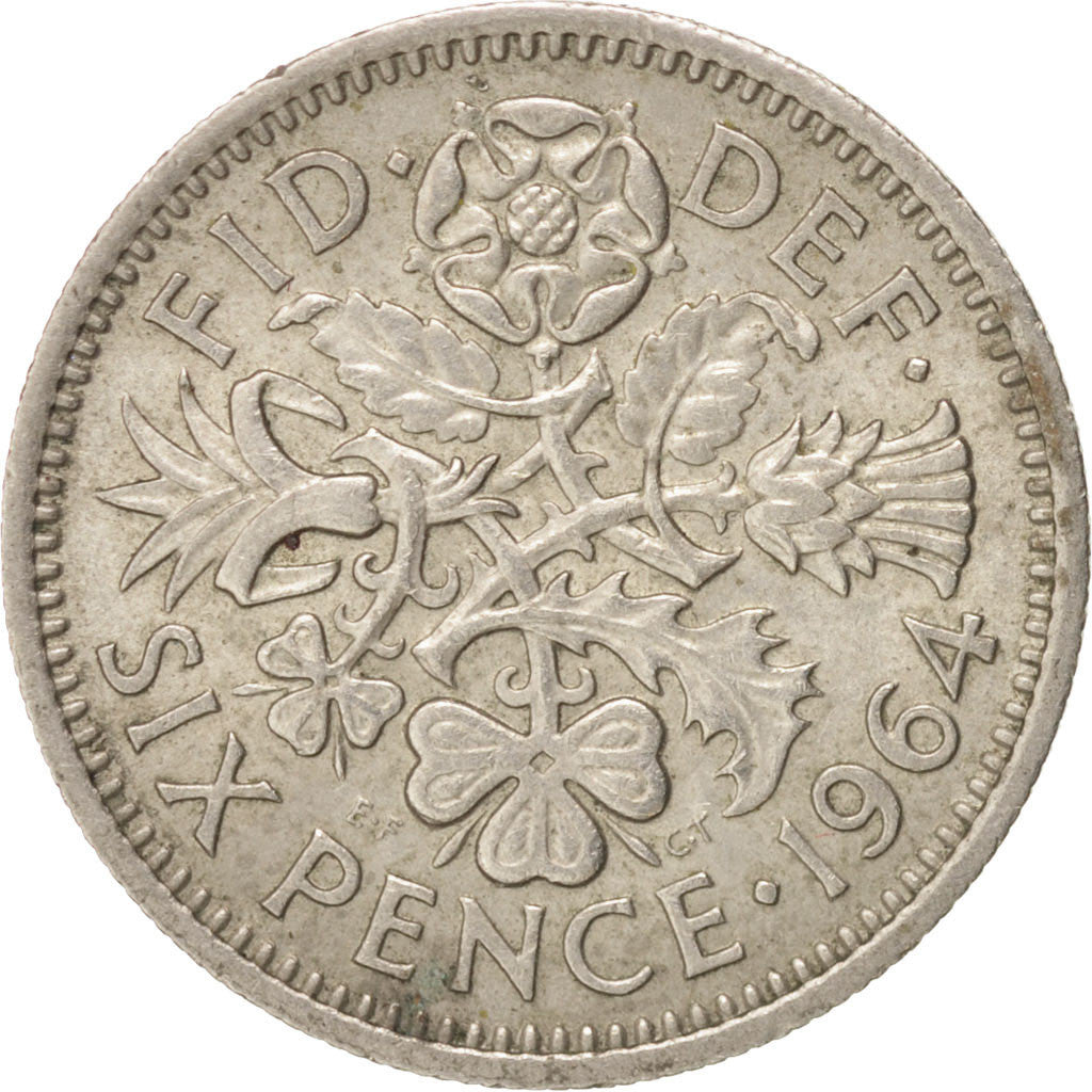 Coin, Great Britain, Elizabeth II, 6 Pence, 1964, EF(40-45), Copper-nickel