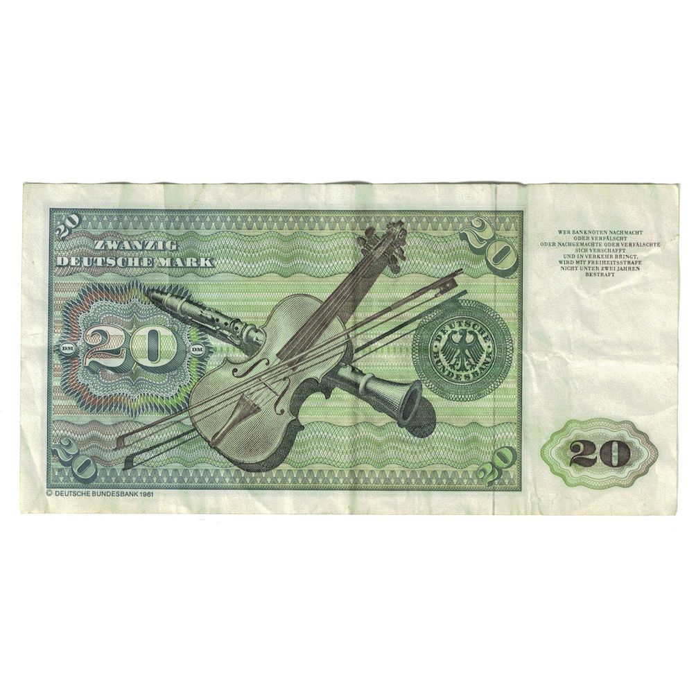 Banknot, Niemcy - RFN, 20 Deutsche Mark, 1980, 1980-01-02, KM:32d, EF(40-45)