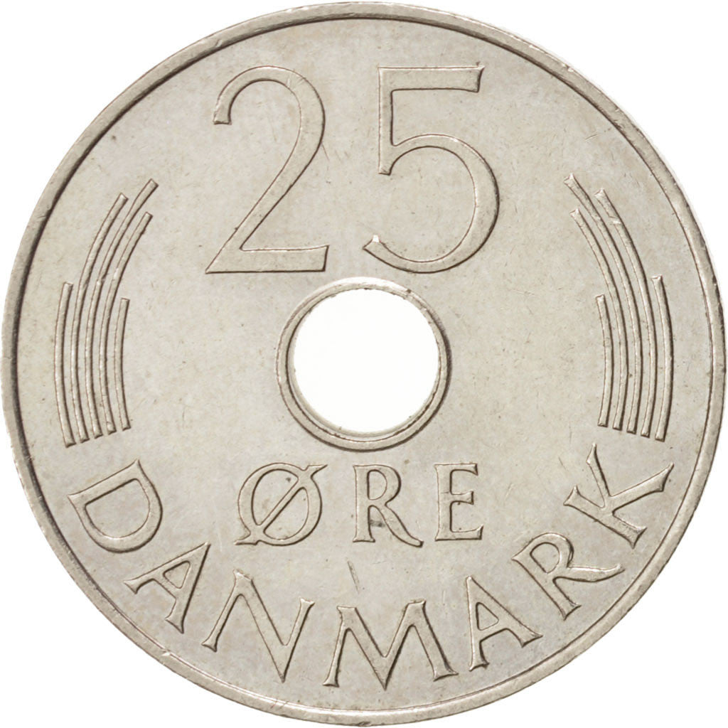 Coin, Denmark, Margrethe II, 25 Öre, 1977, Copenhagen, MS(63), Copper-nickel