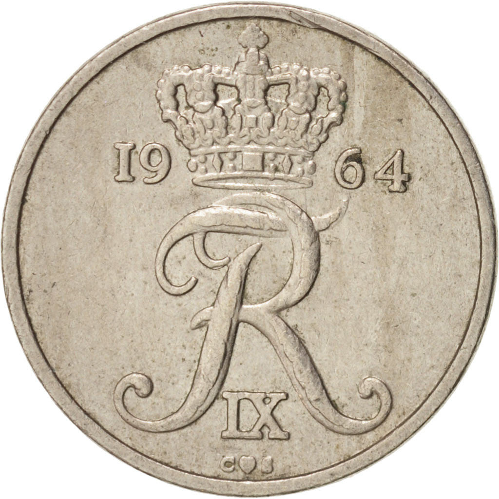 Coin, Denmark, Frederik IX, 10 Öre, 1964, Copenhagen, AU(50-53), Copper-nickel