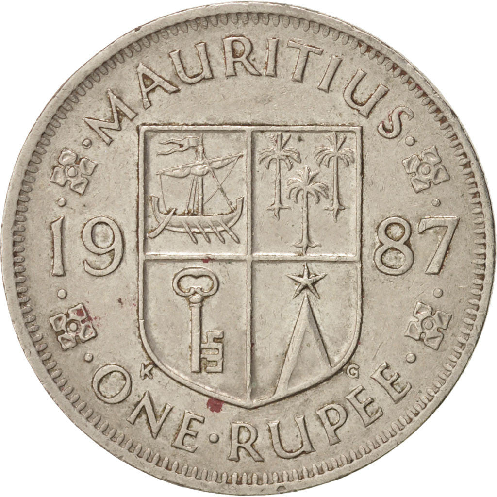 Moneta, Mauritius, Rupee, 1987, BB+, Rame-nichel, KM:55