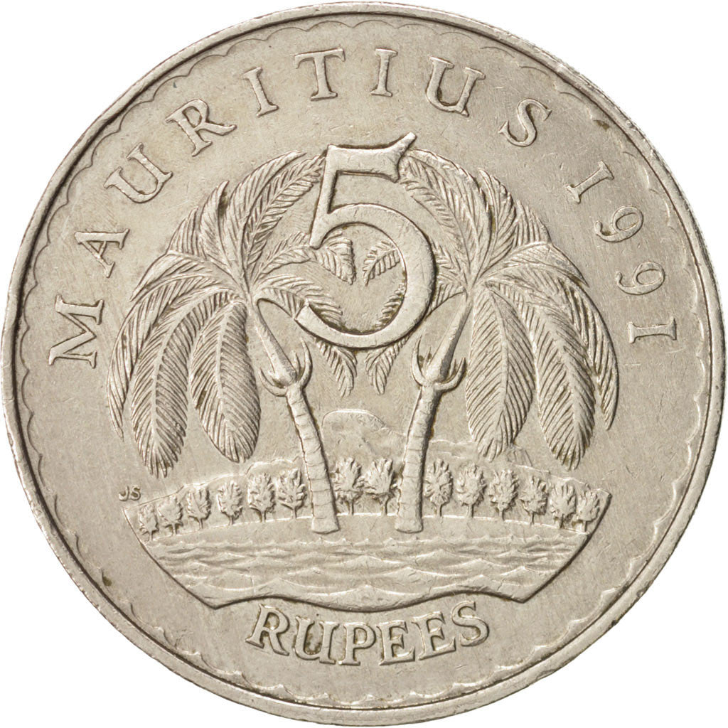 Monnaie, Mauritius, 5 Rupees, 1991, TTB+, Copper-nickel, KM:56