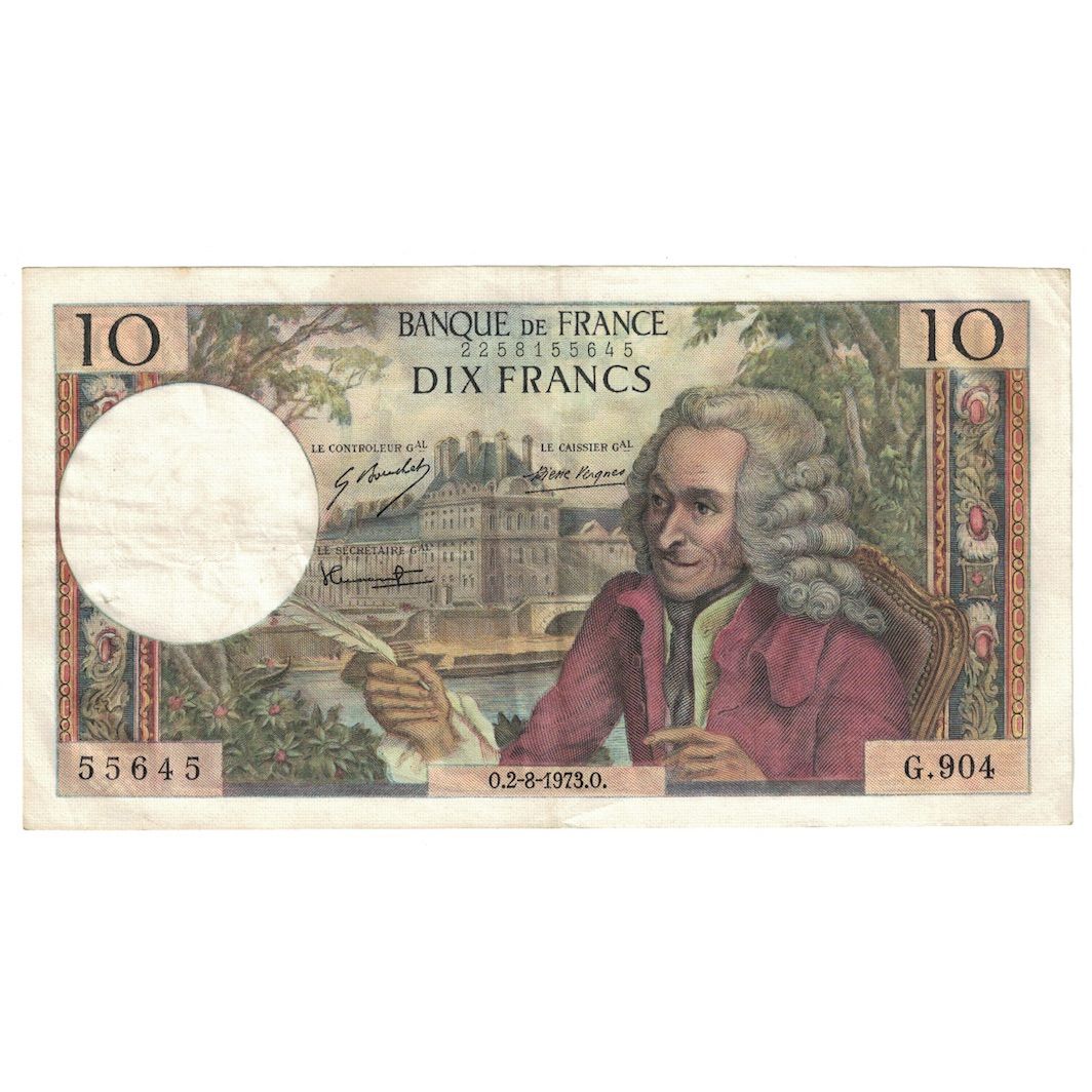 França, 10 Francs, Voltaire, 1973, G.904, AU(55-58), Fayette:62.63, KM:147d