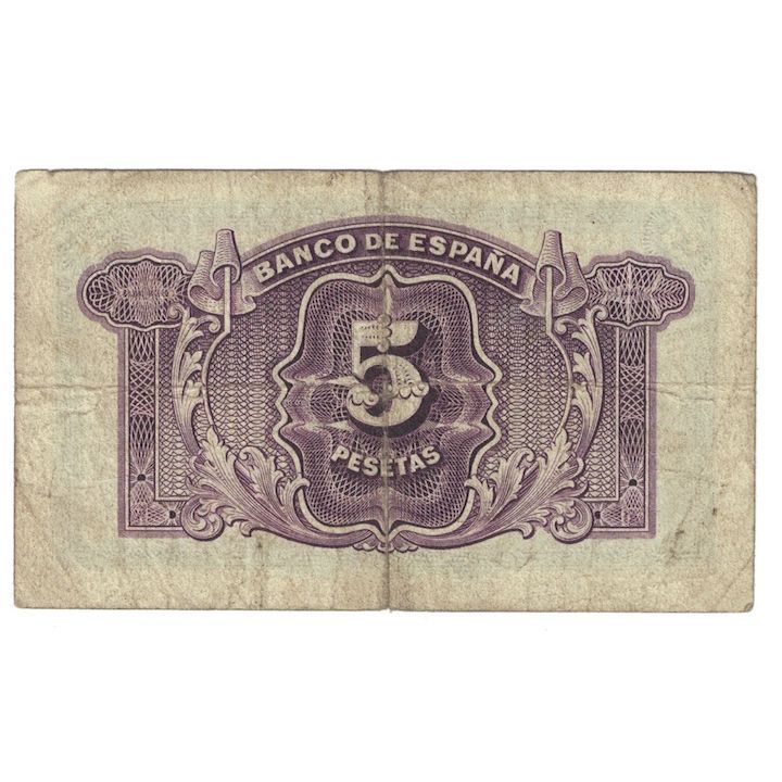 Banconote, Spagna, 5 Pesetas, 1935, KM:85a, B+