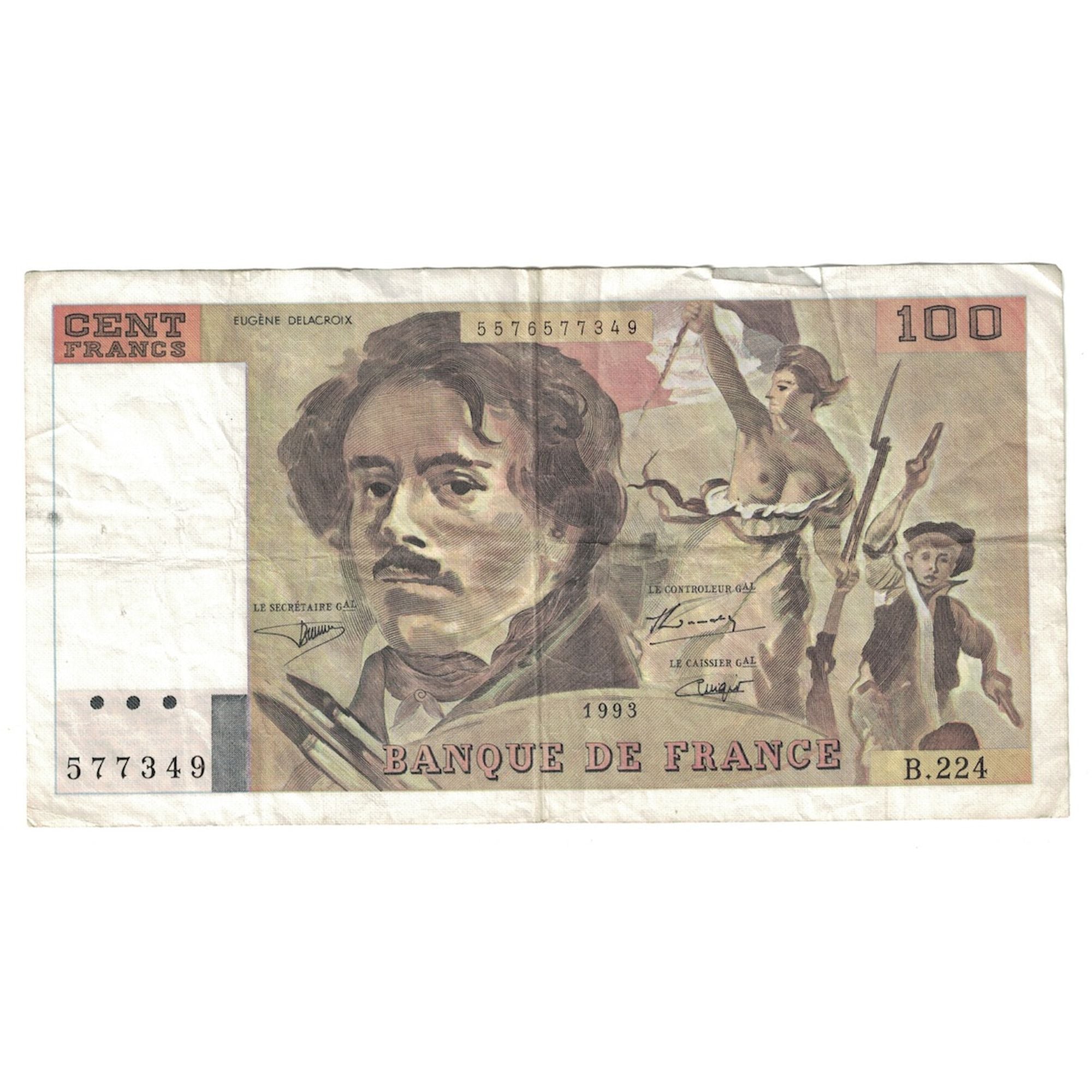 Francia, 100 Francs, Delacroix, 1993, B.224, BC+, Fayette:69bis.7, KM:154g
