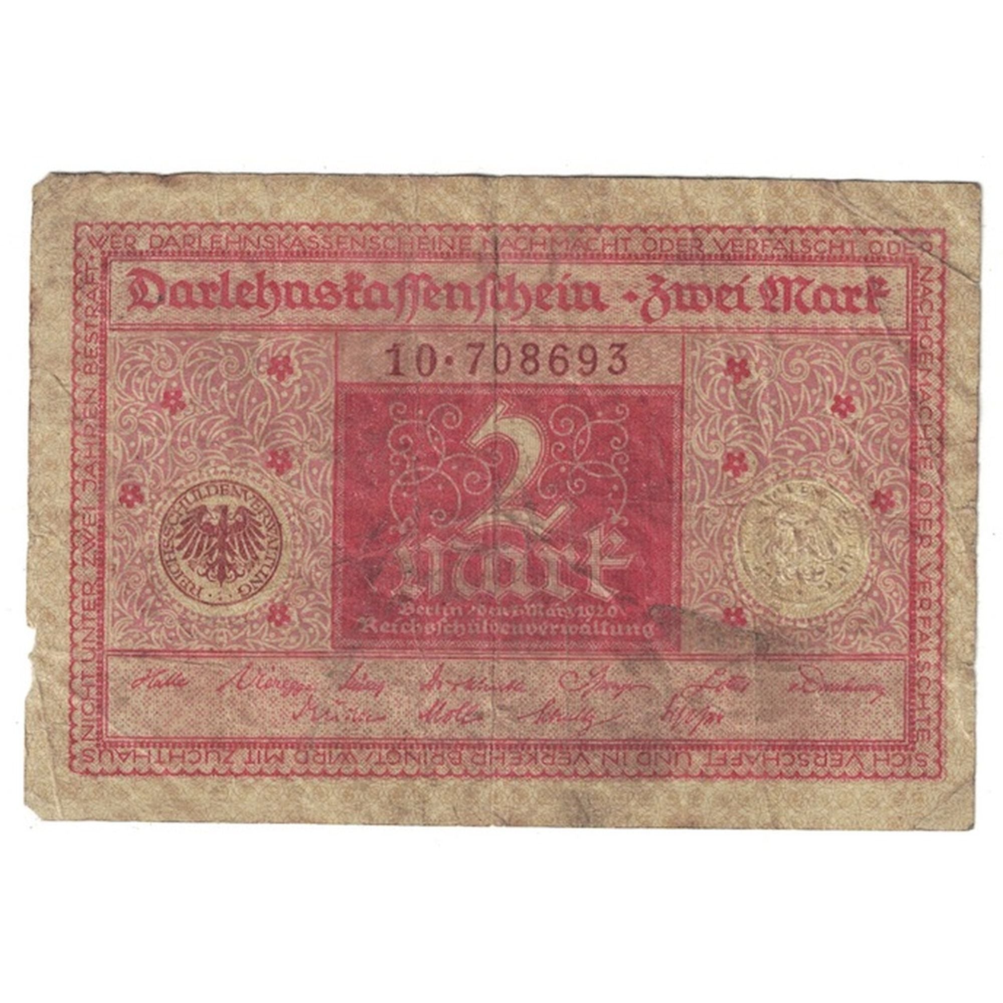 Banknot, Niemcy, 2 Mark, 1920, 1920-03-01, KM:59, VF(20-25)