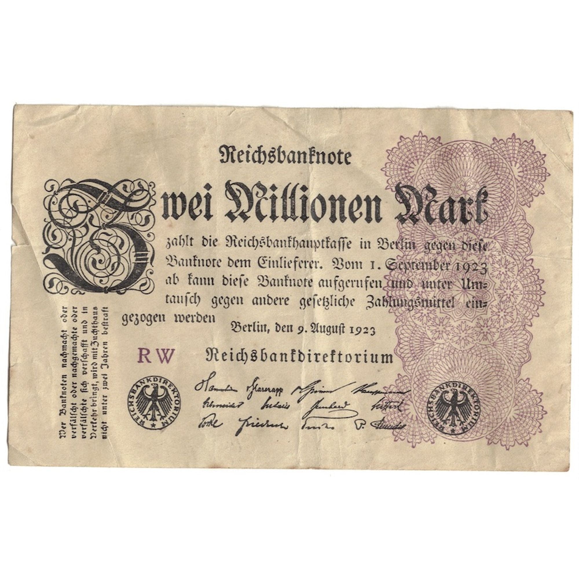 Geldschein, Deutschland, 2 Millionen Mark, 1923, 1923-08-09, KM:103, SS