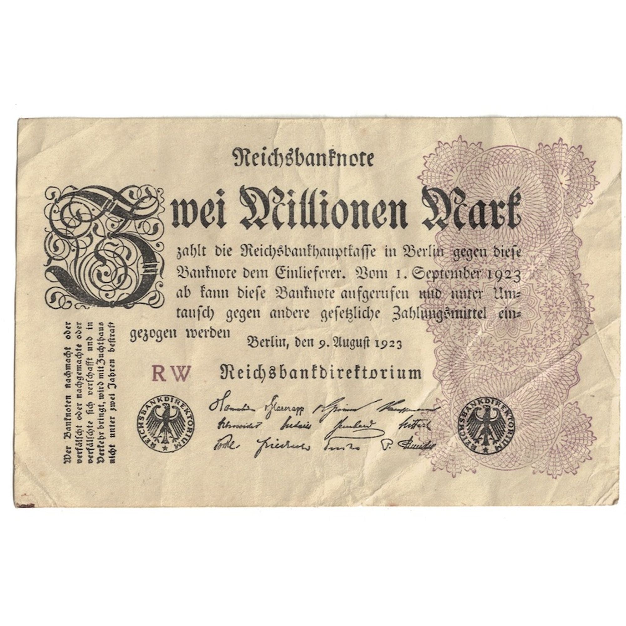 Billete, 2 Millionen Mark, 1923, Alemania, 1923-08-09, KM:103, MBC