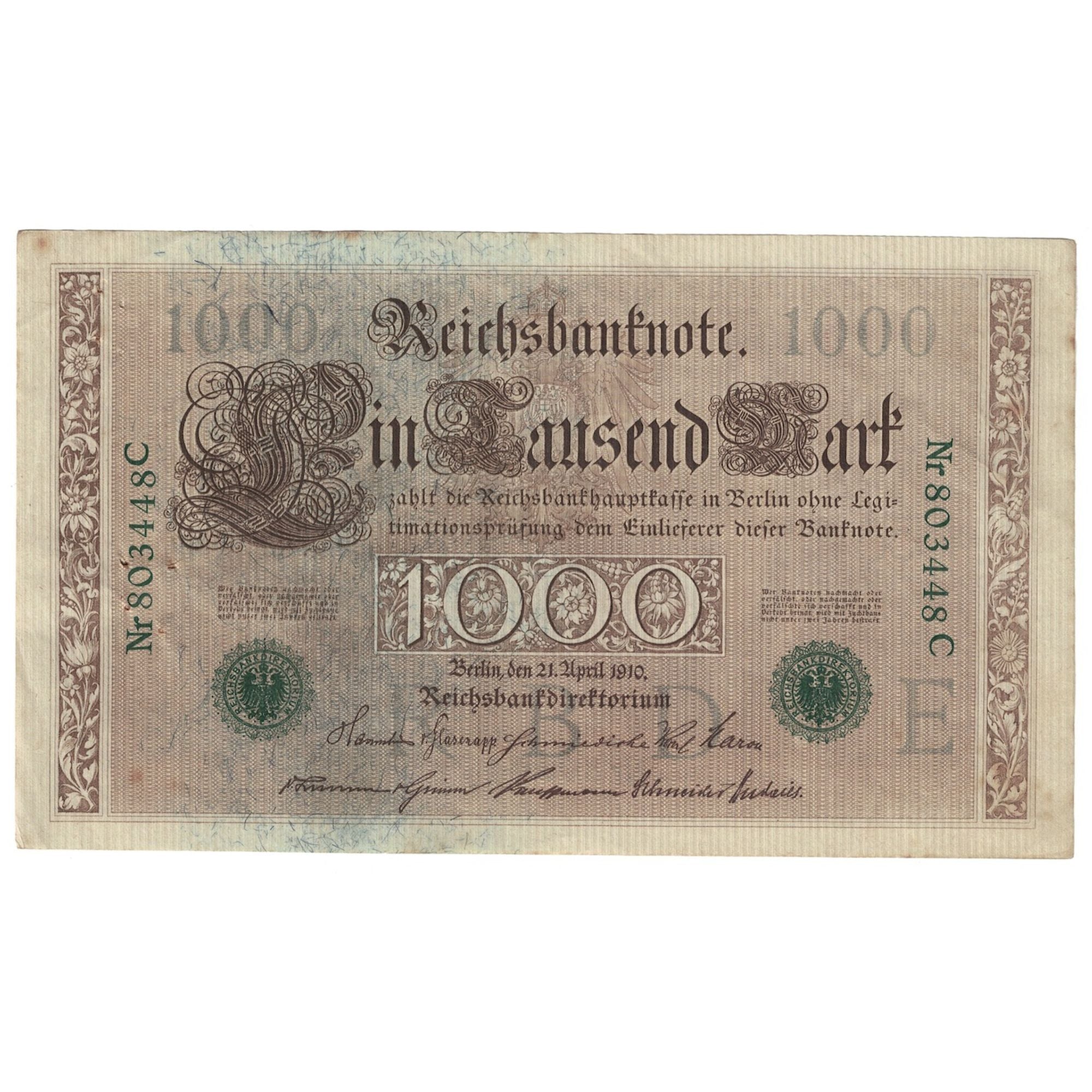 Billete, 1000 Mark, 1910, Alemania, 1910-04-21, KM:45a, MBC