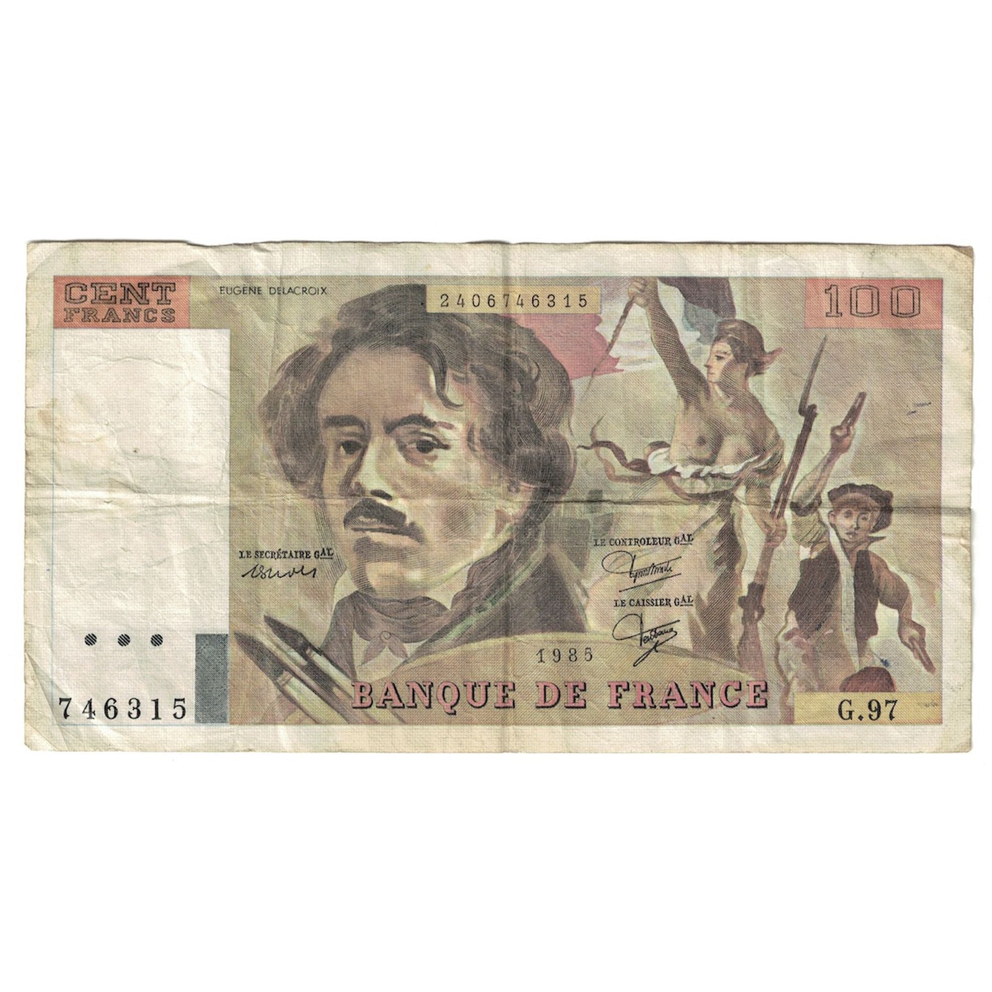 Francia, 100 Francs, Delacroix, 1985, G.97, BC, Fayette:69.09, KM:154b